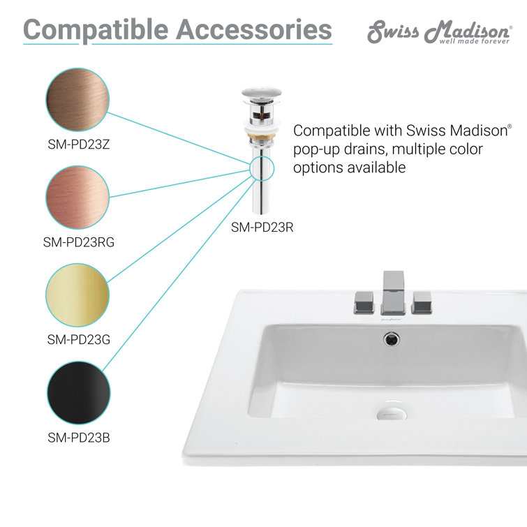 Glossy White Ceramic Vanity Top Sink with Three Faucet Holes