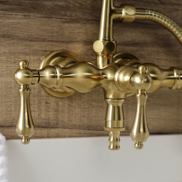 Brushed Brass Wall Mount Clawfoot Tub Faucet with Hand Shower