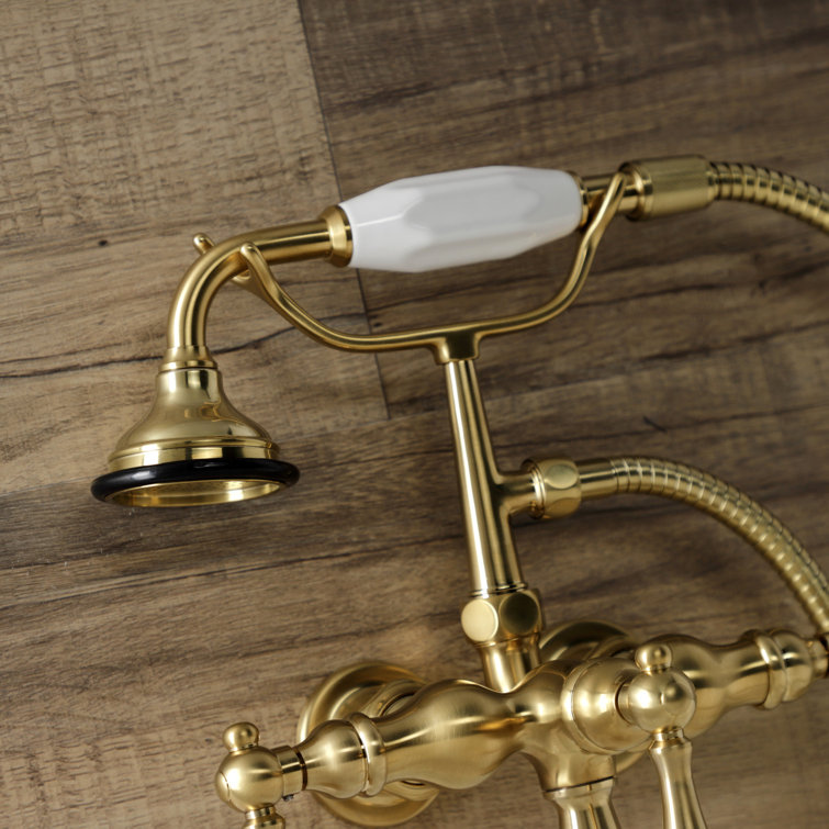 Brushed Brass Wall Mount Clawfoot Tub Faucet with Hand Shower