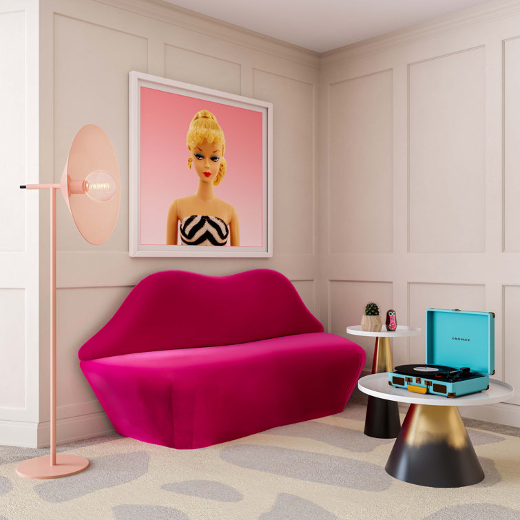 Hot Pink Velvet Lips Shaped Settee Sofa