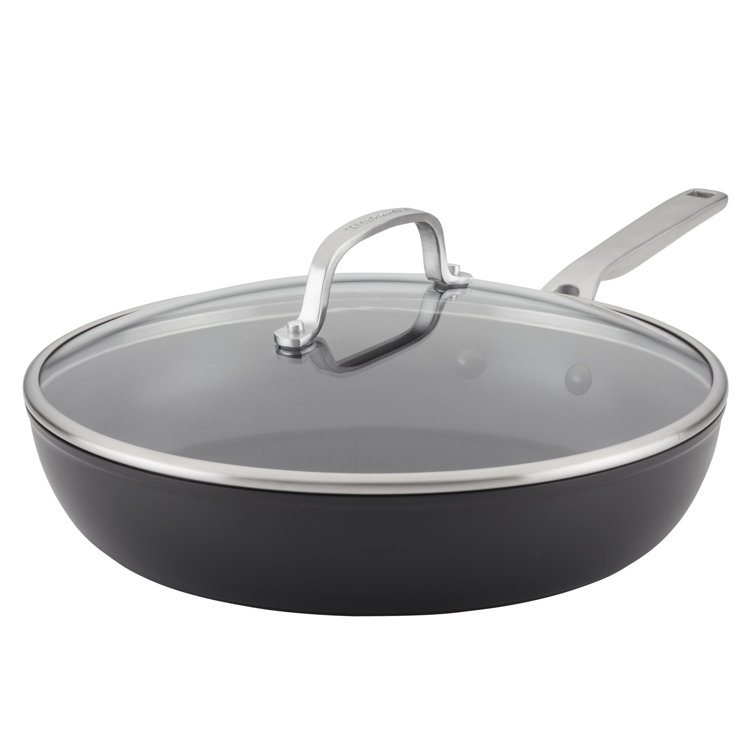 Matte Black 12.25 Inch Nonstick Aluminum Fry Pan with Lid