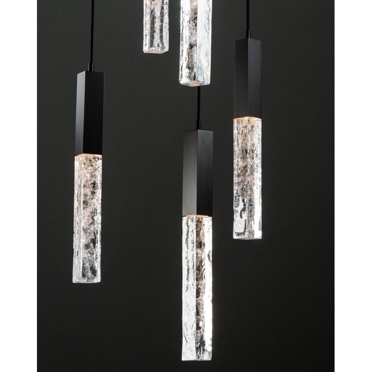 Axis 27'' Matte Black Modern LED Island Pendant with Artisan Glass