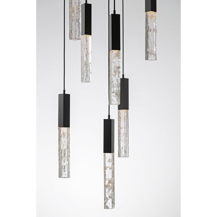 Axis 11-Light Matte Black LED Cluster Island Pendant with Artisan Glass