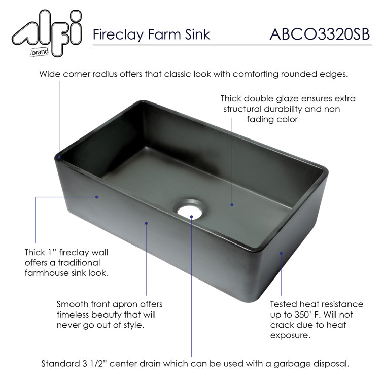 33'' Gray Matte Fireclay Farmhouse Kitchen Sink
