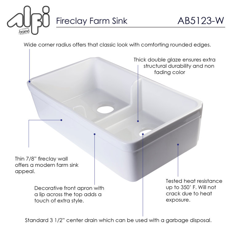 32'' White Fireclay Double Bowl Farmhouse Sink
