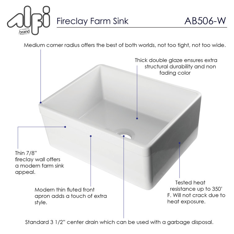 White 26" Fireclay Single Bowl Farmhouse Kitchen Sink