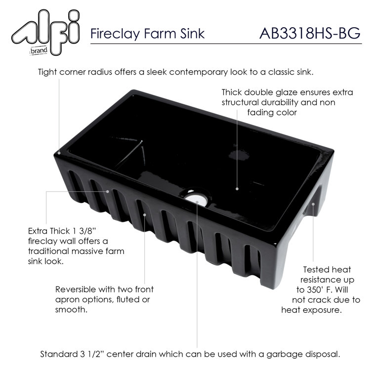 33'' Black Gloss Fireclay Farmhouse Kitchen Sink