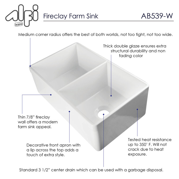 32'' White Double Bowl Fireclay Farmhouse Kitchen Sink