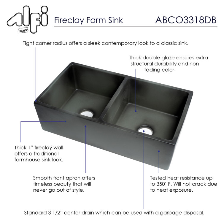 33'' Concrete Gray Double Bowl Fireclay Farmhouse Sink