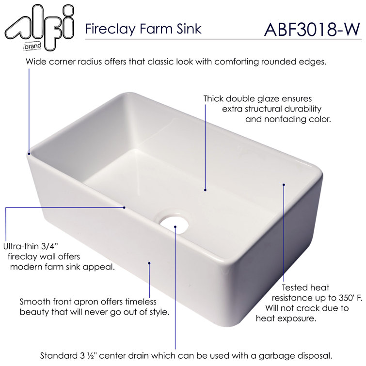30'' White Fireclay Farmhouse Drop-In Kitchen Sink