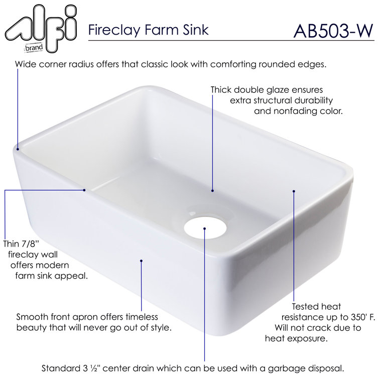 White Fireclay Farmhouse Apron Single Bowl Kitchen Sink