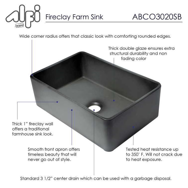 30'' Concrete Gray Fireclay Farmhouse Kitchen Sink