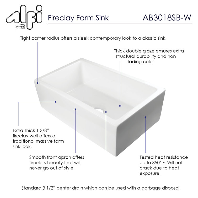 30'' White Fireclay Farmhouse Single Bowl Kitchen Sink