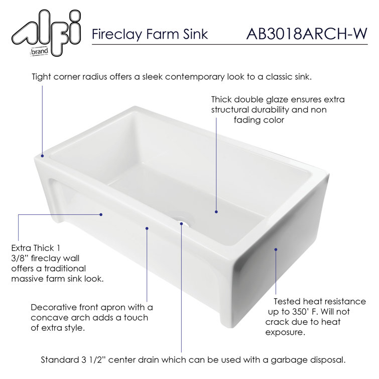 30'' White Fireclay Farmhouse Apron Kitchen Sink