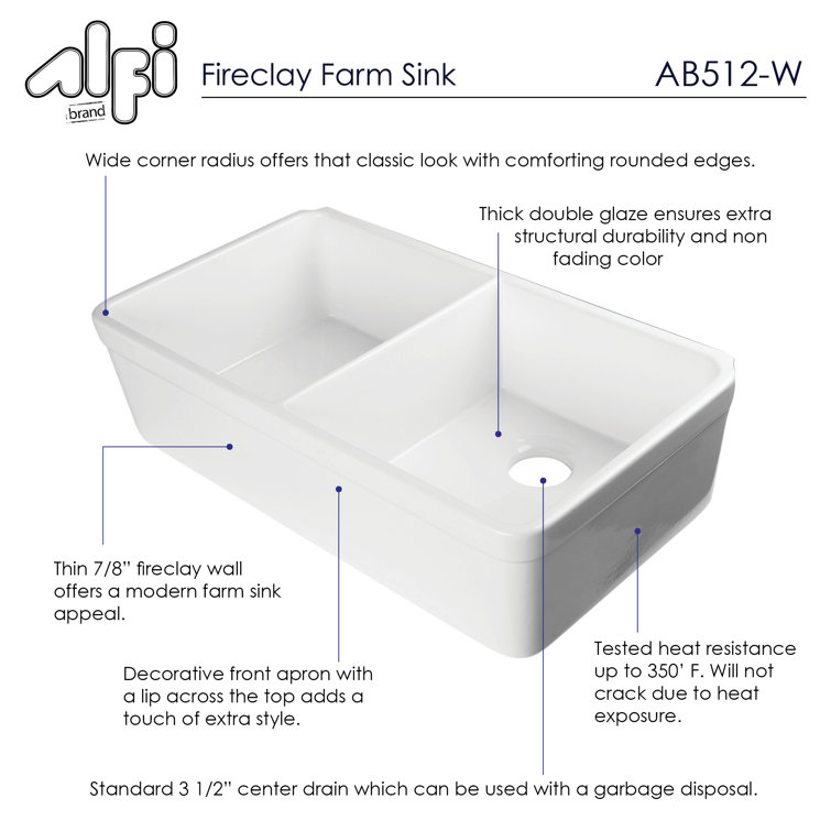 32'' White Double Bowl Fireclay Farmhouse Kitchen Sink