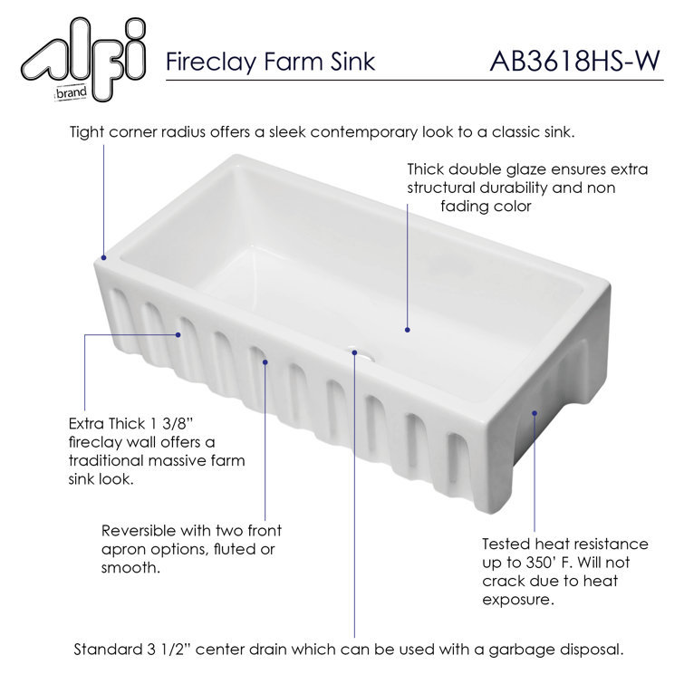 36'' White Fireclay Single Bowl Farmhouse Sink