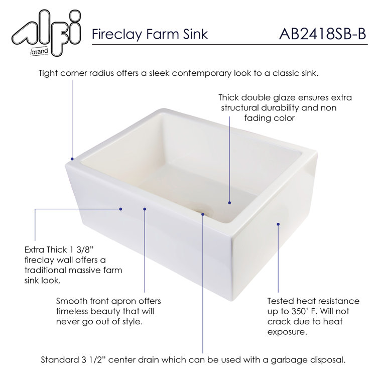 24'' Biscuit Fireclay Farmhouse Apron Single Bowl Sink