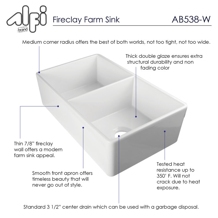 White 32.75'' Double Bowl Fireclay Farmhouse Kitchen Sink