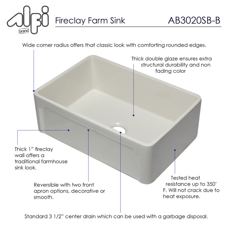 30'' Biscuit Fireclay Farmhouse Single Bowl Kitchen Sink