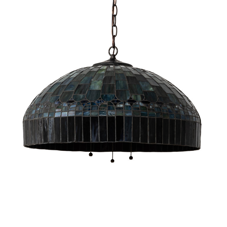 Mahogany Bronze 3-Light LED Pendant with Green and Violet Glass Shade