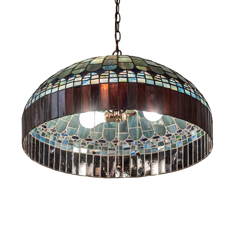 Mahogany Bronze 3-Light LED Pendant with Green and Violet Glass Shade