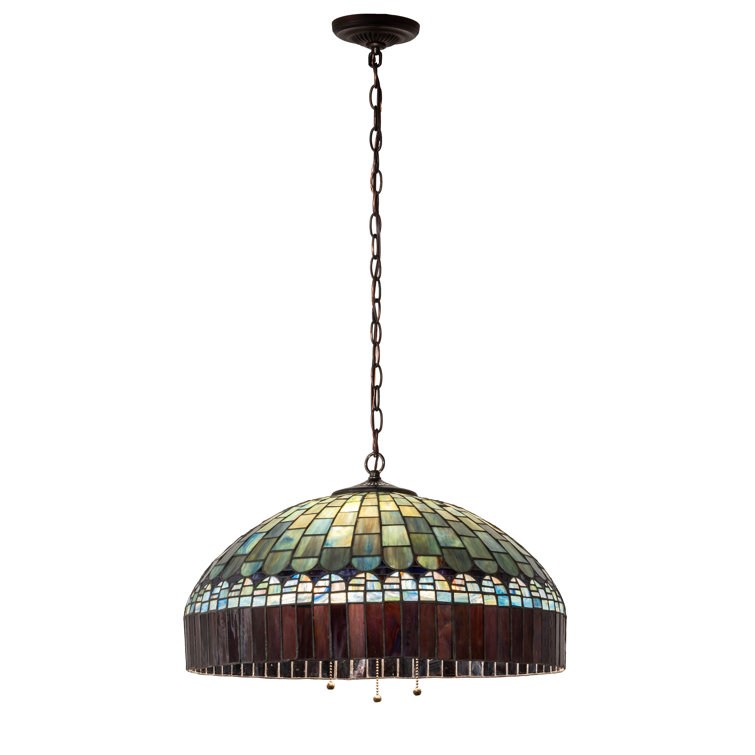 Mahogany Bronze 3-Light LED Pendant with Green and Violet Glass Shade