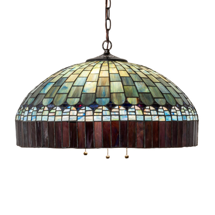 Mahogany Bronze 3-Light LED Pendant with Green and Violet Glass Shade