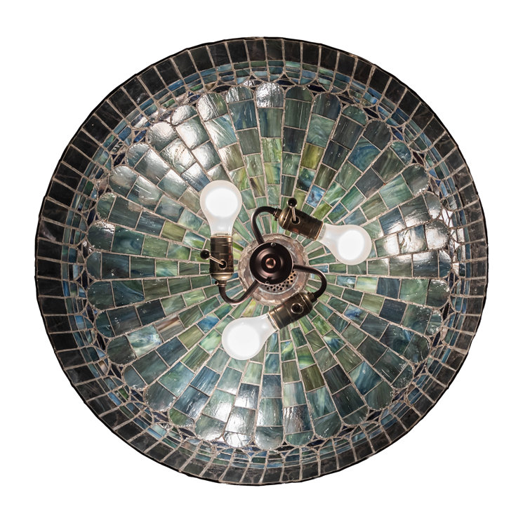 Mahogany Bronze 3-Light LED Pendant with Green and Violet Glass Shade