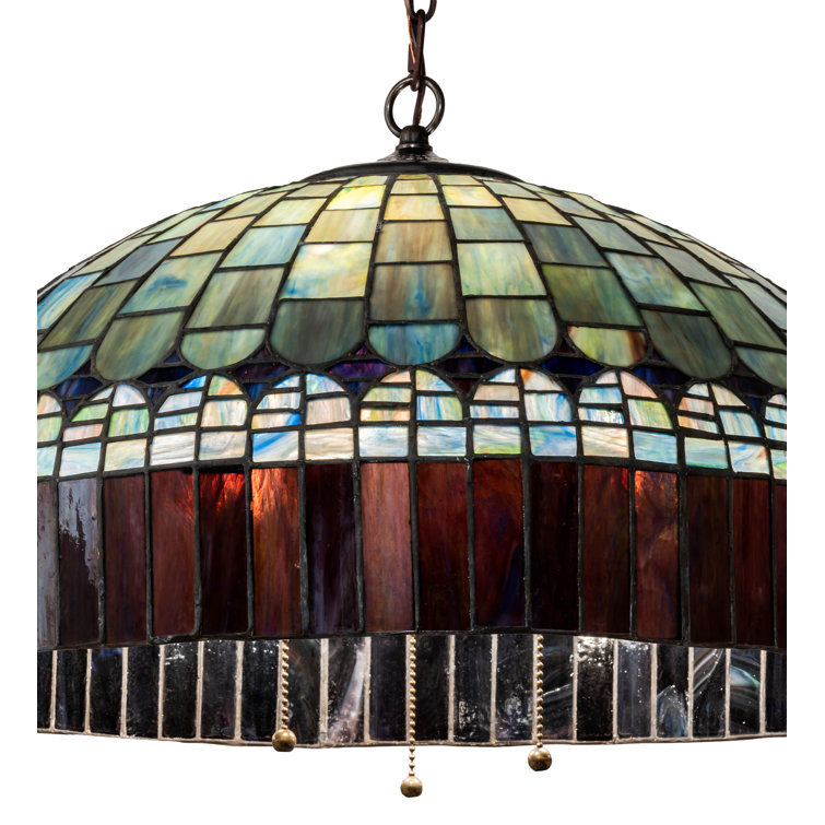 Mahogany Bronze 3-Light LED Pendant with Green and Violet Glass Shade
