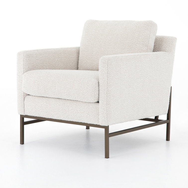 Vanna Contemporary Black Leather Armchair with Bronze-Finished Base