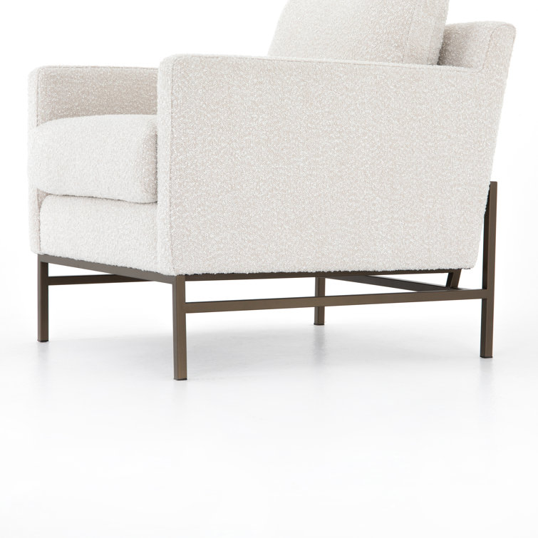 Vanna Contemporary Black Leather Armchair with Bronze-Finished Base
