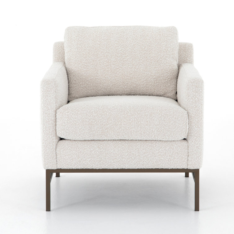 Vanna Contemporary Black Leather Armchair with Bronze-Finished Base