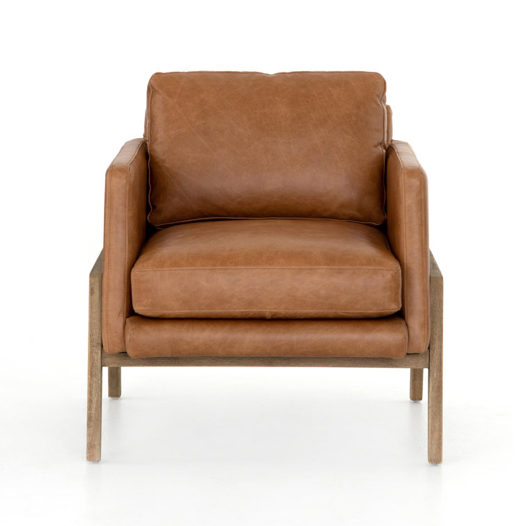 Sonoma Butterscotch Leather and Wood Accent Chair