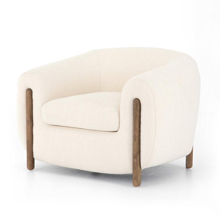 Lyla Modern Barrel Chair in Distressed Natural with Ivory Polyester Blend