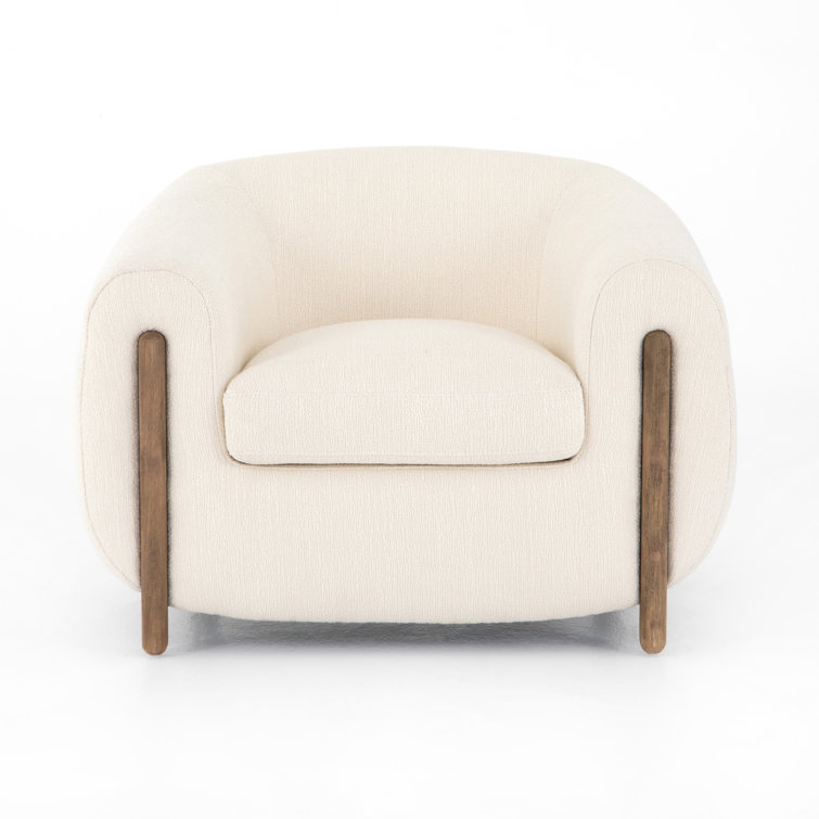 Lyla Modern Barrel Chair in Distressed Natural with Ivory Polyester Blend