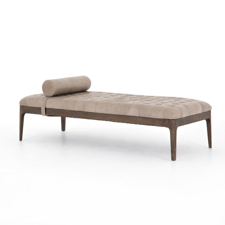 Modern Sonoma Grey 71.5" Tufted Leather Bench with Bolster Pillow