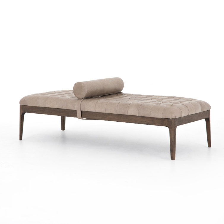 Modern Sonoma Grey 71.5" Tufted Leather Bench with Bolster Pillow