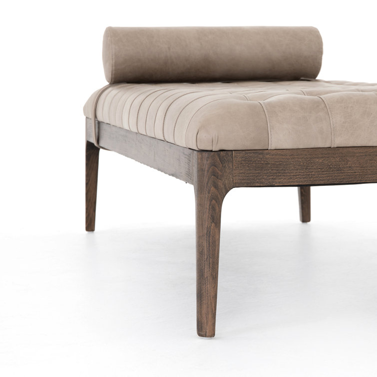 Modern Sonoma Grey 71.5" Tufted Leather Bench with Bolster Pillow