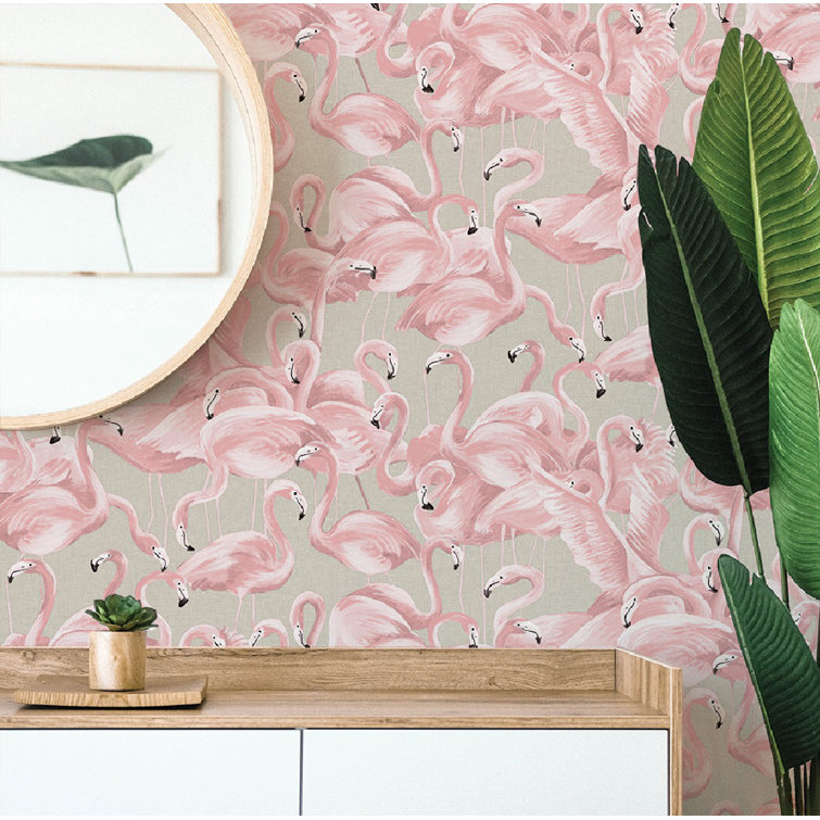 Ballerina Pink Flamingo Vinyl Peel and Stick Wallpaper Roll