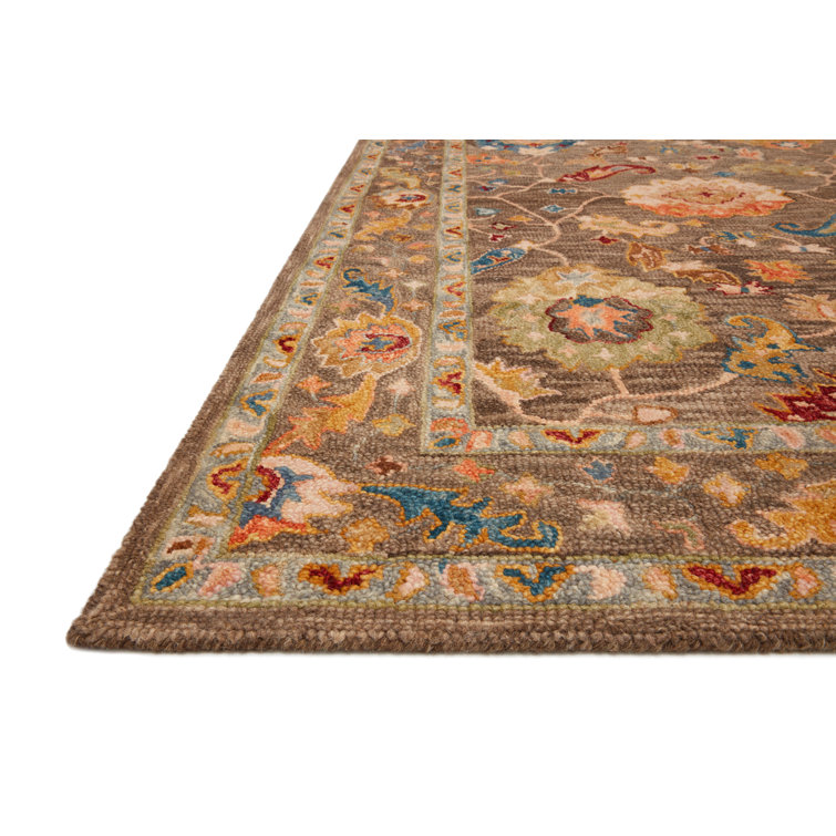 Handmade Charcoal and Multicolor Wool Floral Area Rug