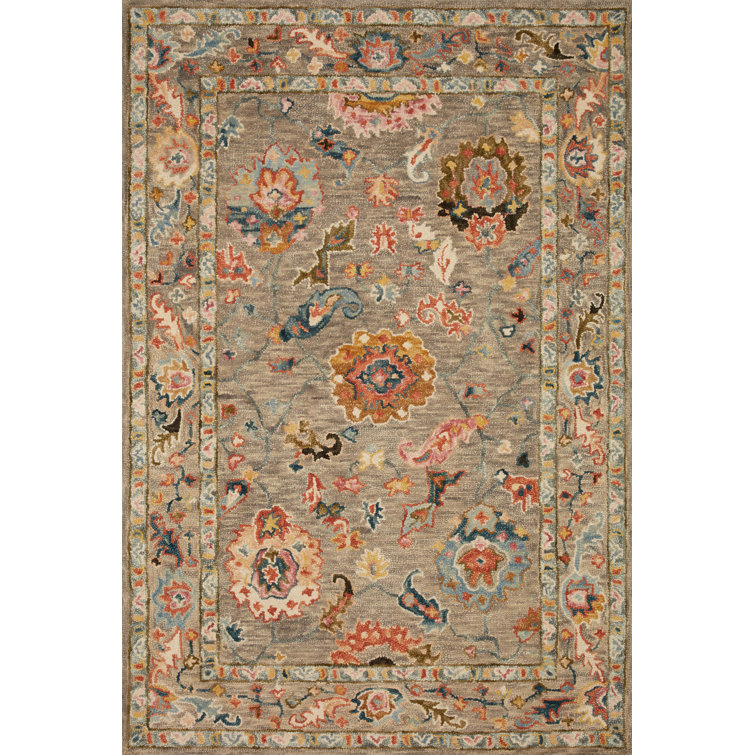 Handmade Grey and Multicolor Wool Oriental Rug