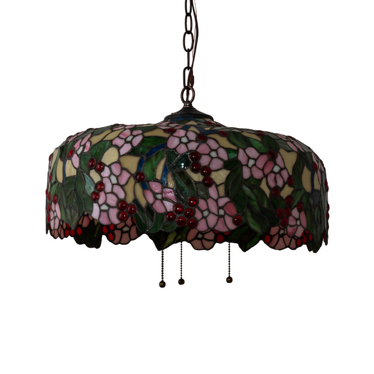 Tiffany Cherry Blossom 20" Multicolor Glass Pendant with Bronze Finish