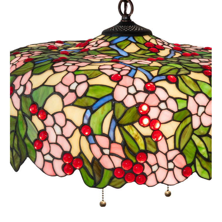 Tiffany Cherry Blossom 20" Multicolor Glass Pendant with Bronze Finish