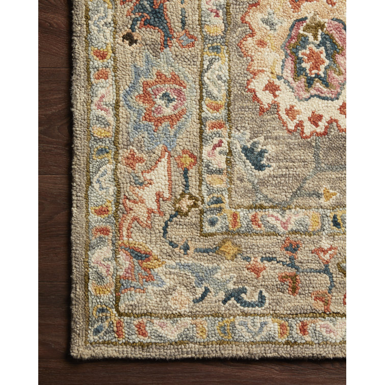 Handmade Grey and Multicolor Wool Oriental Rug