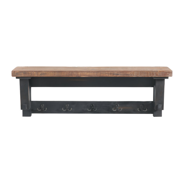 Rustic Industrial 42" Wood Coat Rack with Shelf and Hooks