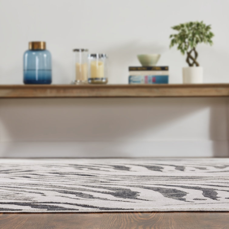 Gray and Charcoal Synthetic Zebra Print Area Rug
