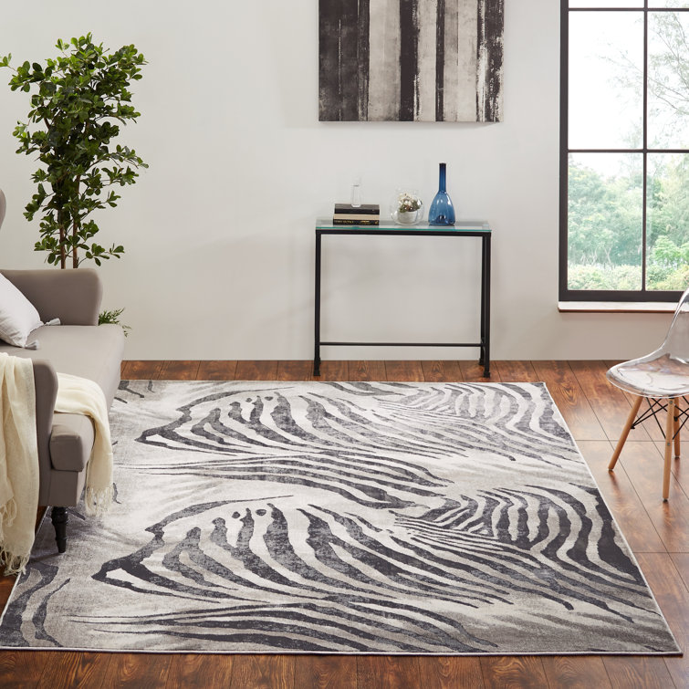 Gray and Charcoal Synthetic Zebra Print Area Rug