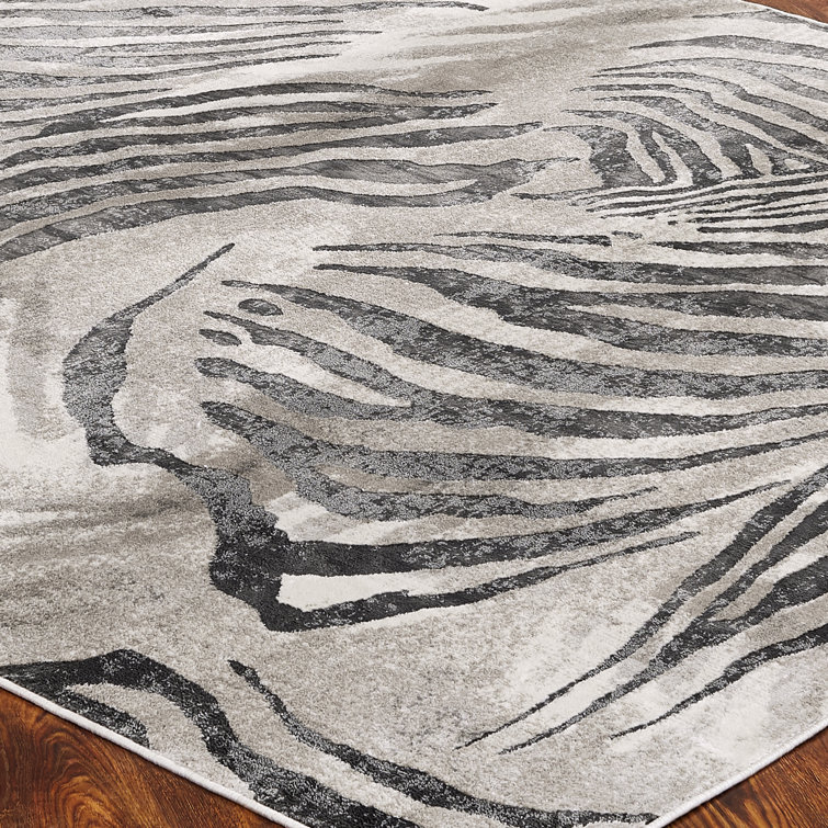Gray and Charcoal Synthetic Zebra Print Area Rug