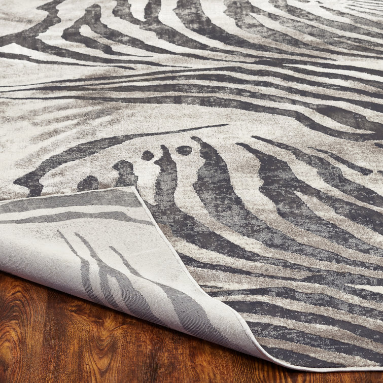 Gray and Charcoal Synthetic Zebra Print Area Rug