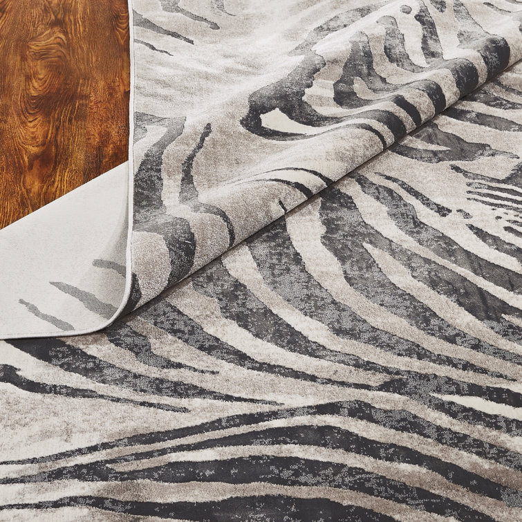 Gray and Charcoal Synthetic Zebra Print Area Rug